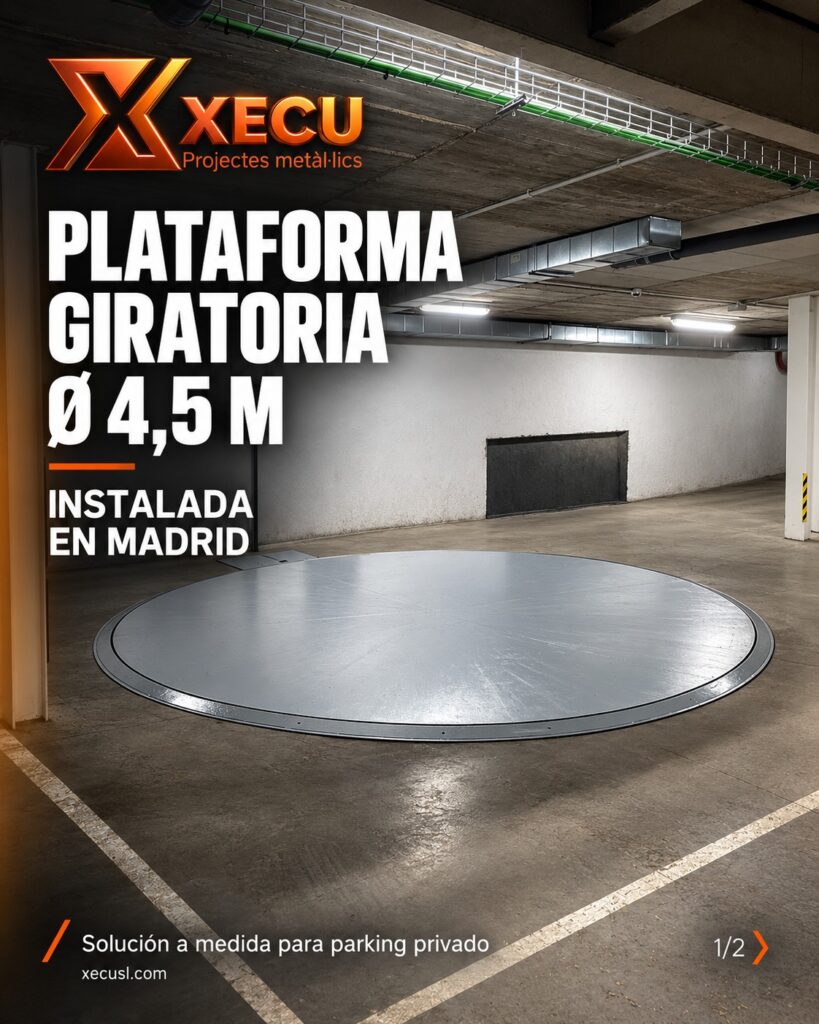 Plataforma giratoria para coches instalada en un parking privado de Madrid por Xecu